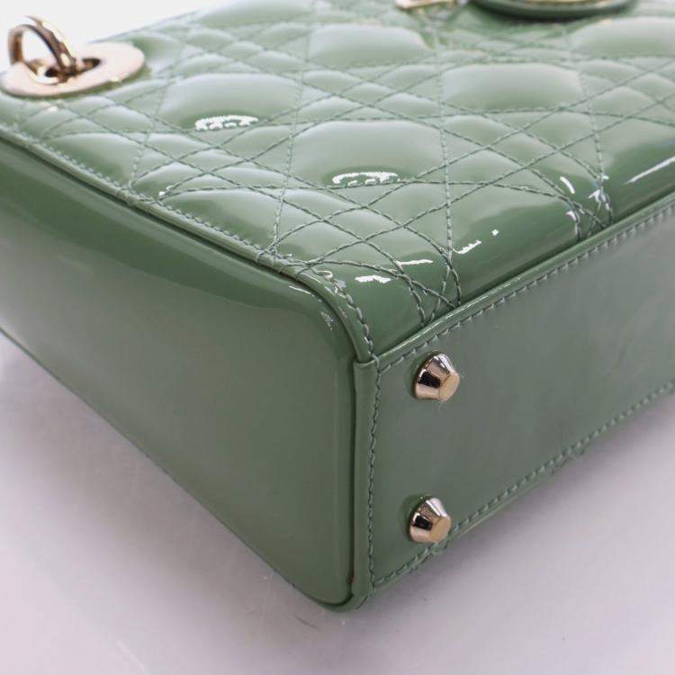 Pre Owned Christian Dior Mini Green Patent Lady Dior