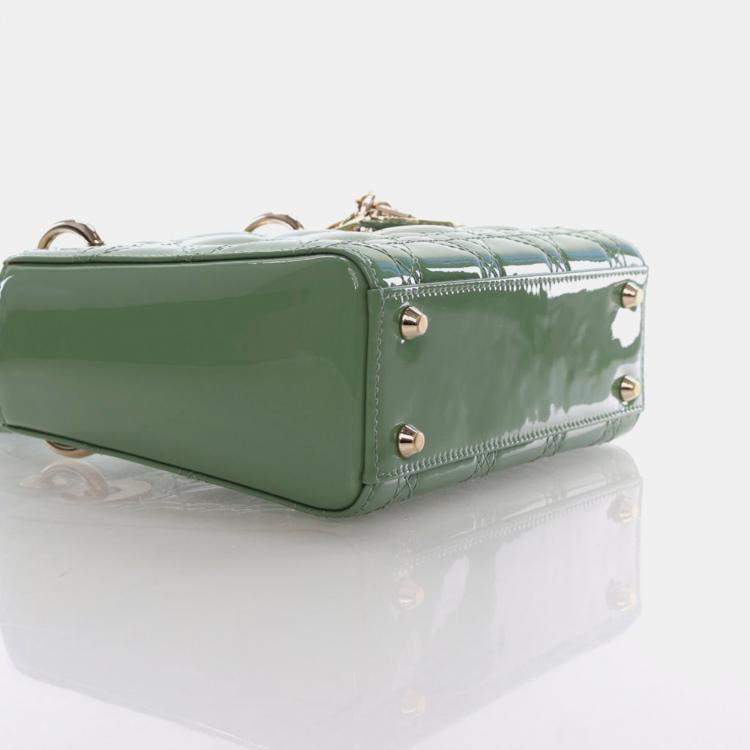 Pre Owned Christian Dior Mini Green Patent Lady Dior