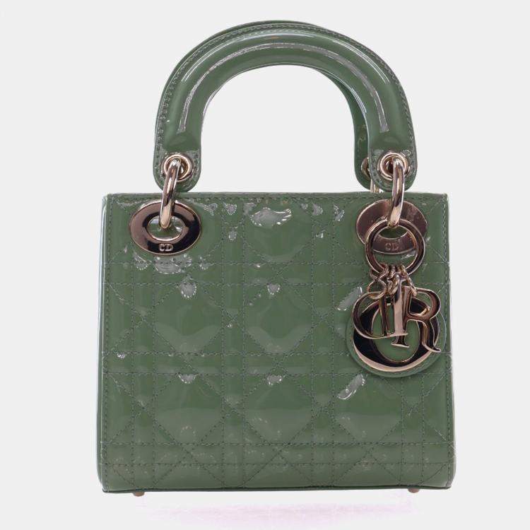 Pre Owned Christian Dior Mini Green Patent Lady Dior