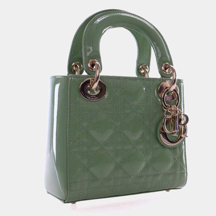 Pre Owned Christian Dior Mini Green Patent Lady Dior