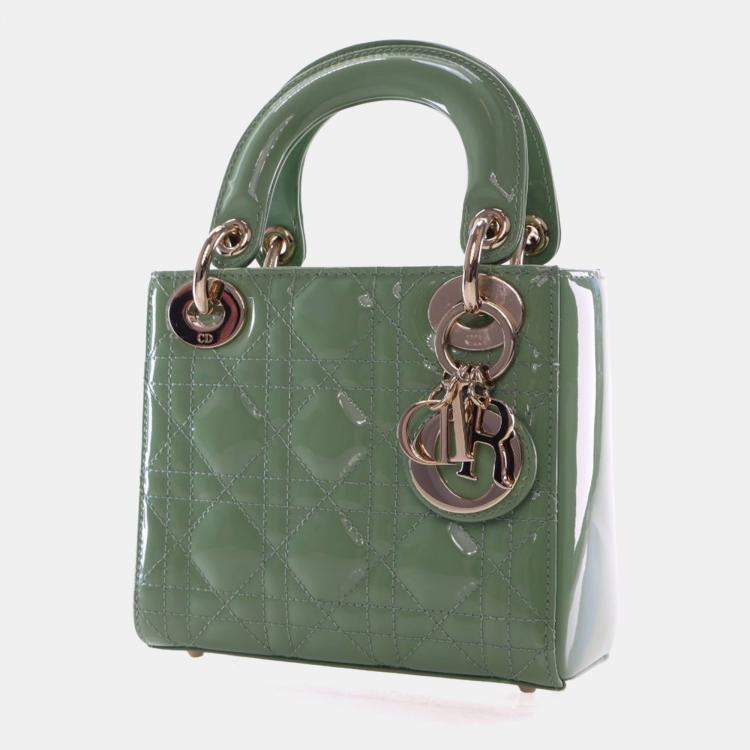 Pre Owned Christian Dior Mini Green Patent Lady Dior