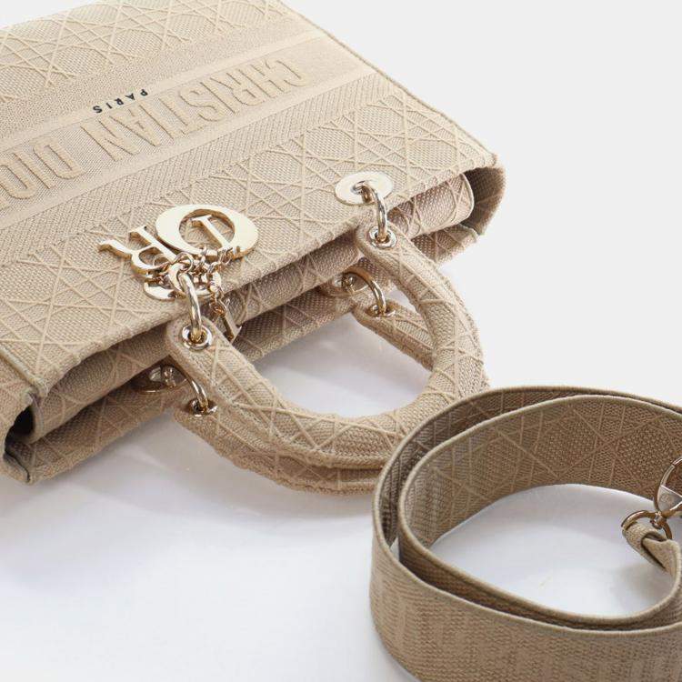 Pre Owned Christian Dior Large Embroidered Canvas Cannage Lady D-Lite