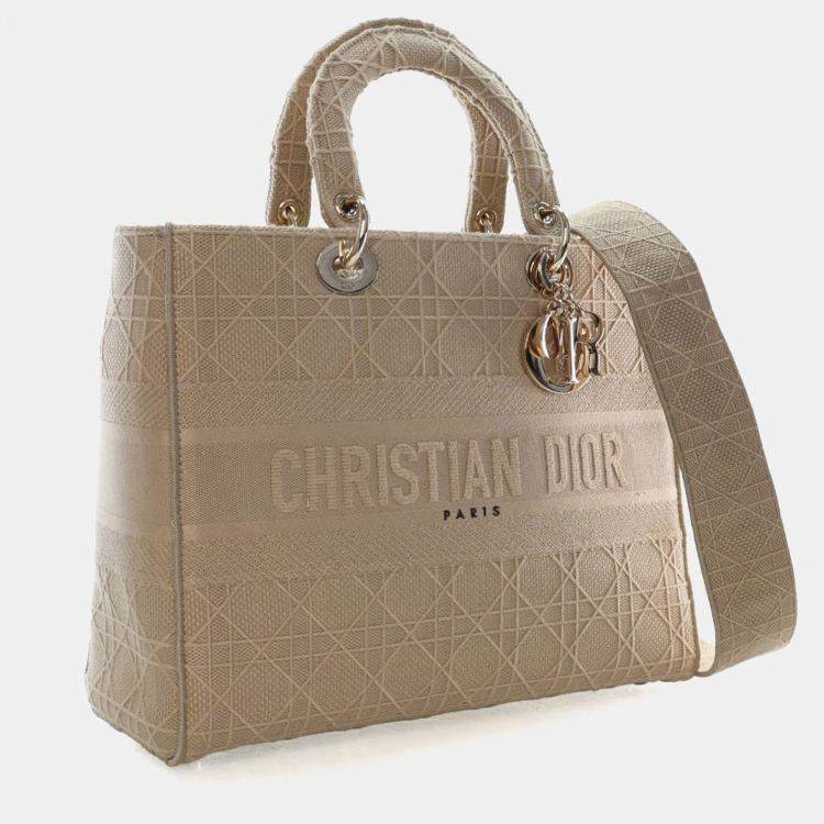 Pre Owned Christian Dior Large Embroidered Canvas Cannage Lady D-Lite