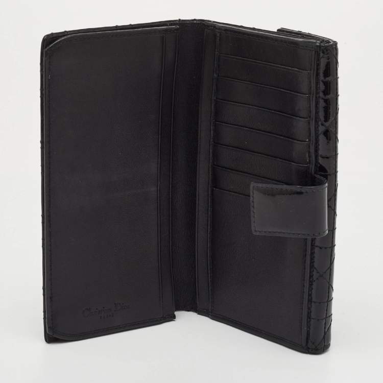 Pre Owned Dior Lady Dior Black Cannage Patent Leather Long Continental Wallet