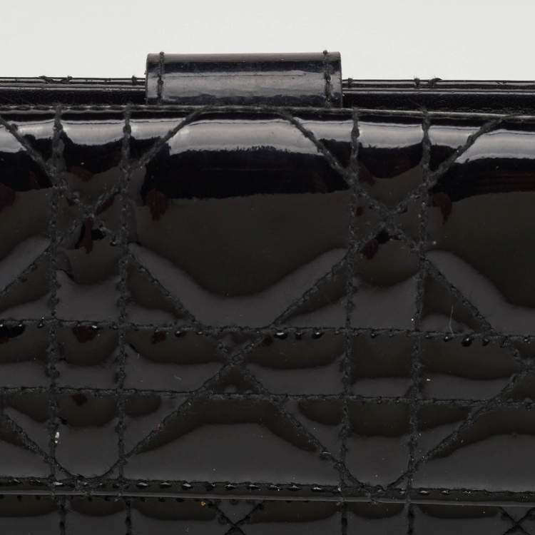 Pre Owned Dior Lady Dior Black Cannage Patent Leather Long Continental Wallet