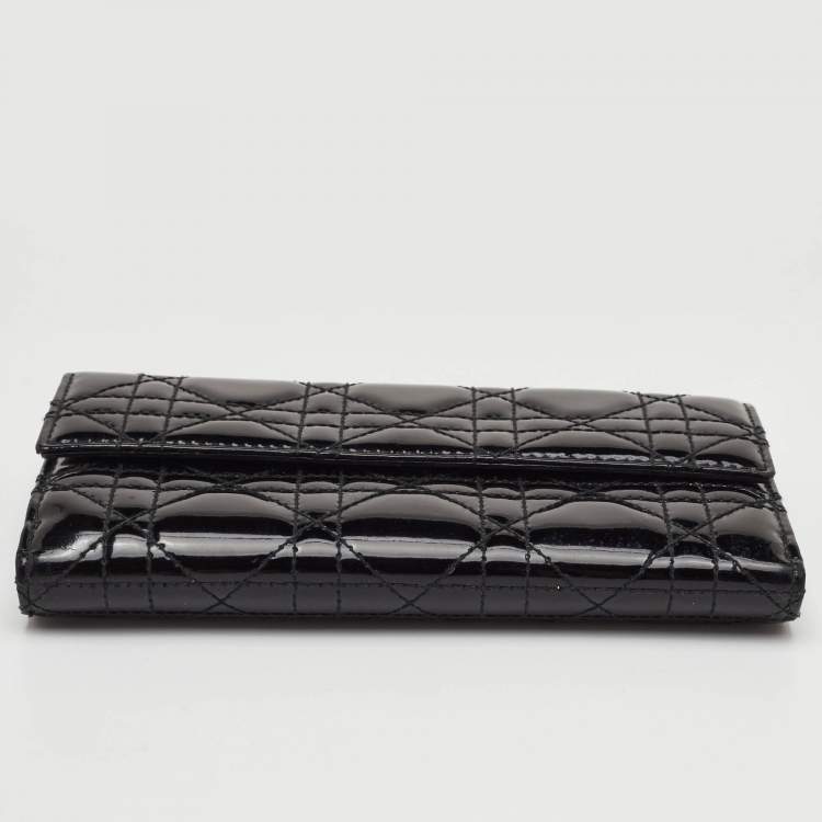 Pre Owned Dior Lady Dior Black Cannage Patent Leather Long Continental Wallet