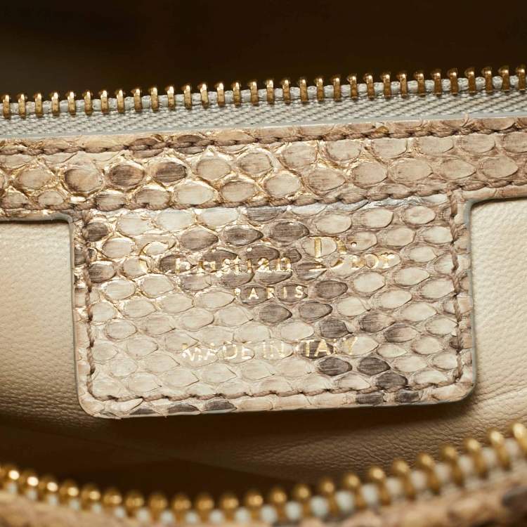 Pre Owned Dior Lady Dior Large Beige/Gold Python Tote