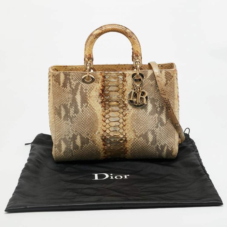 Pre Owned Dior Lady Dior Large Beige/Gold Python Tote