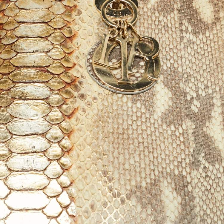 Pre Owned Dior Lady Dior Large Beige/Gold Python Tote