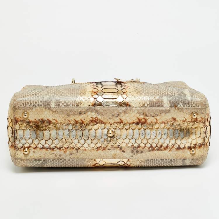 Pre Owned Dior Lady Dior Large Beige/Gold Python Tote