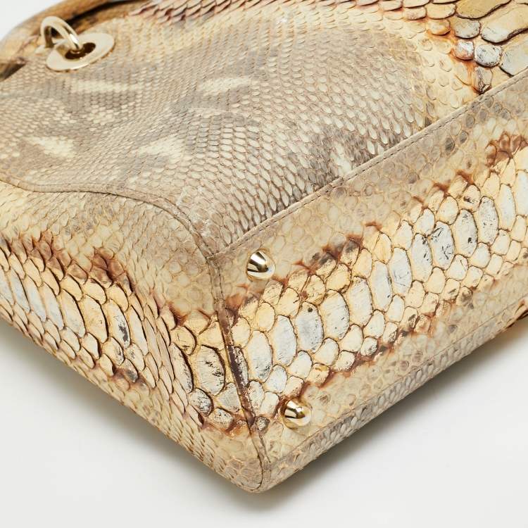 Pre Owned Dior Lady Dior Large Beige/Gold Python Tote