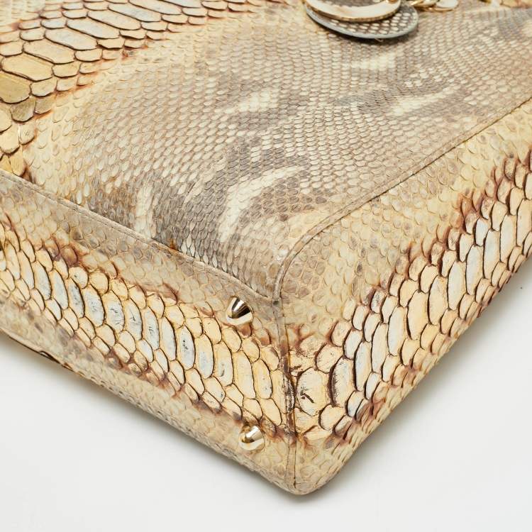 Pre Owned Dior Lady Dior Large Beige/Gold Python Tote
