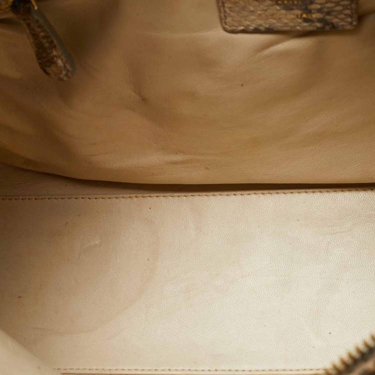 Pre Owned Dior Lady Dior Large Beige/Gold Python Tote