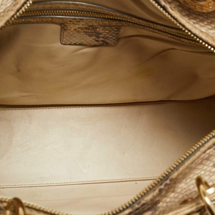 Pre Owned Dior Lady Dior Large Beige/Gold Python Tote