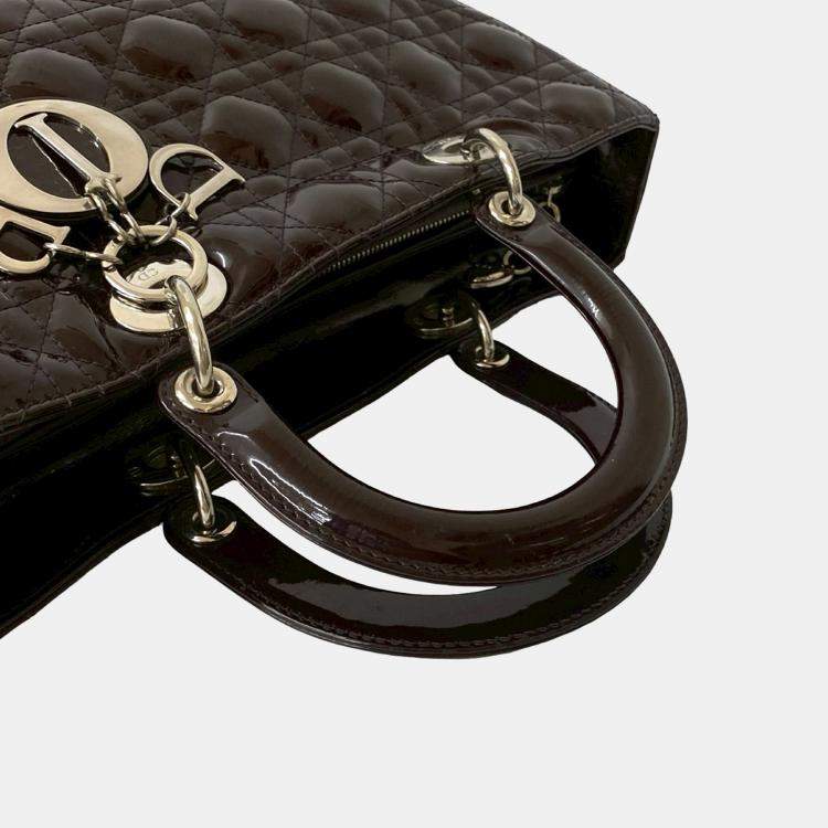 Pre Owned Dior Brown Large Patent Cannage Lady Dior