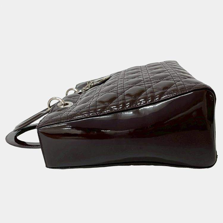Pre Owned Dior Brown Large Patent Cannage Lady Dior