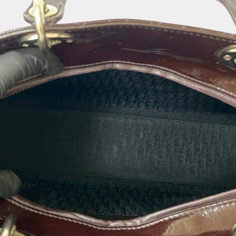 Pre Owned Dior Brown Large Patent Cannage Lady Dior