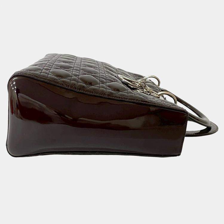 Pre Owned Dior Brown Large Patent Cannage Lady Dior