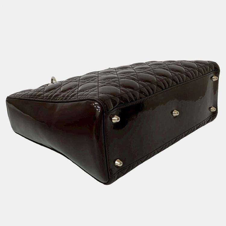 Pre Owned Dior Brown Large Patent Cannage Lady Dior