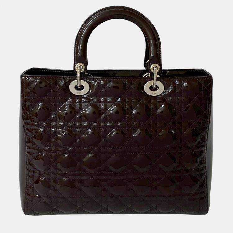 Pre Owned Dior Brown Large Patent Cannage Lady Dior