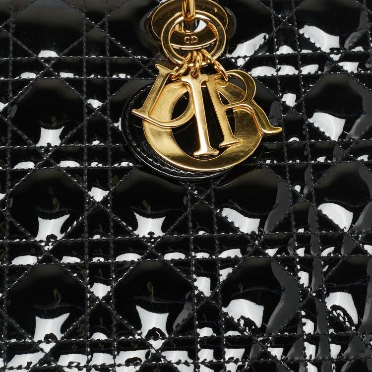 Pre Owned Dior Lady Dior Large Black Cannage Patent Leather Tote