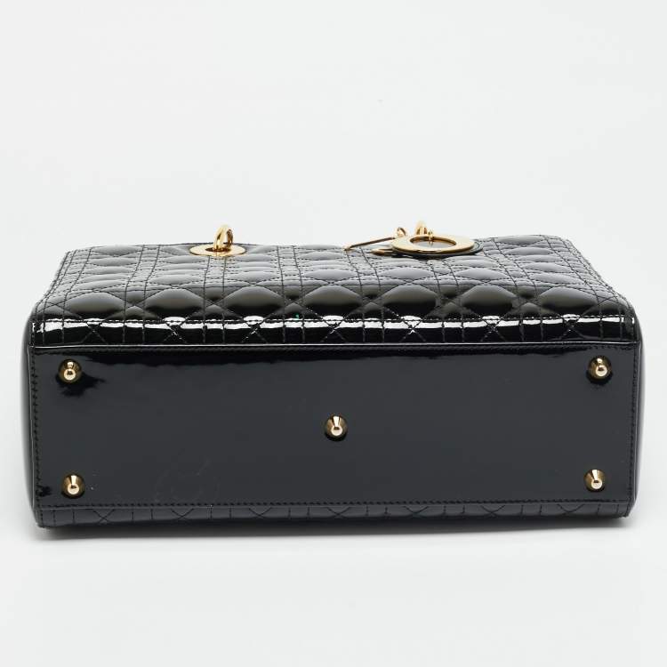 Pre Owned Dior Lady Dior Large Black Cannage Patent Leather Tote