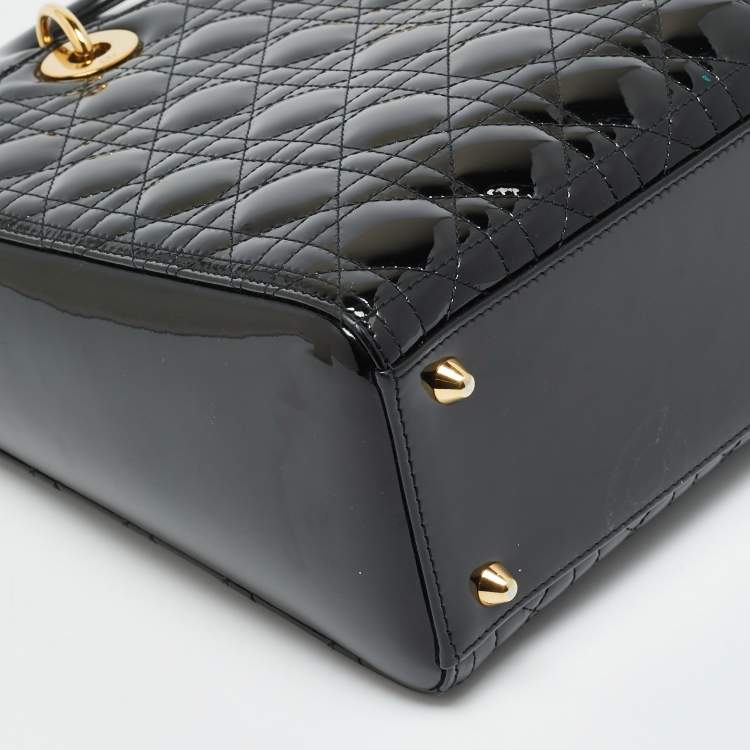 Pre Owned Dior Lady Dior Large Black Cannage Patent Leather Tote