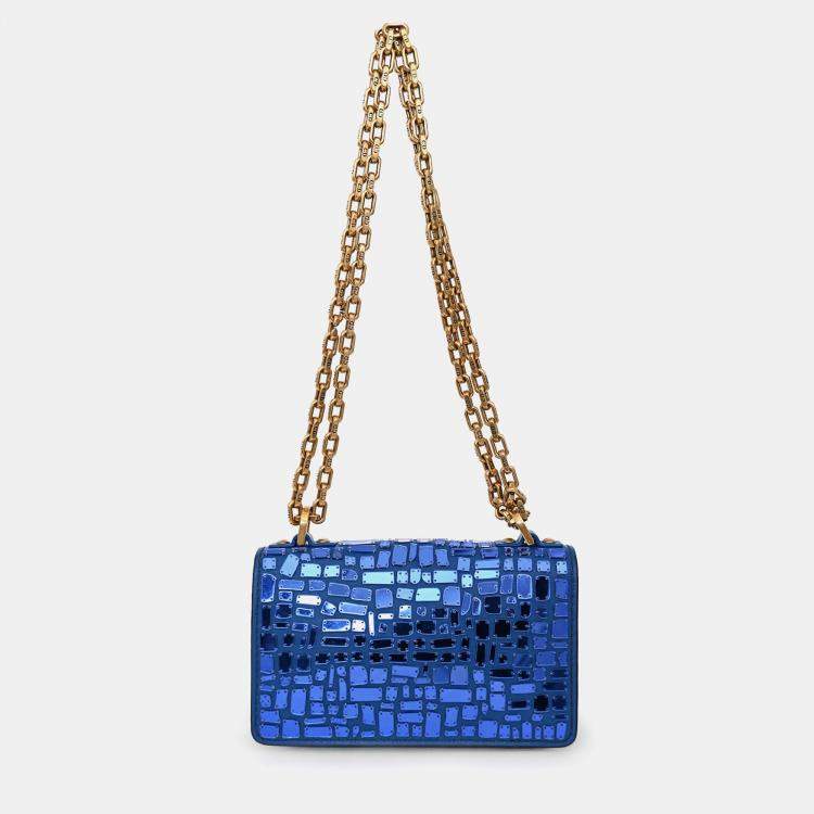 Pre Owned Dior 2018 Runway Blue JDior Mini Mosaic of Mirrors Mini Flap Bag