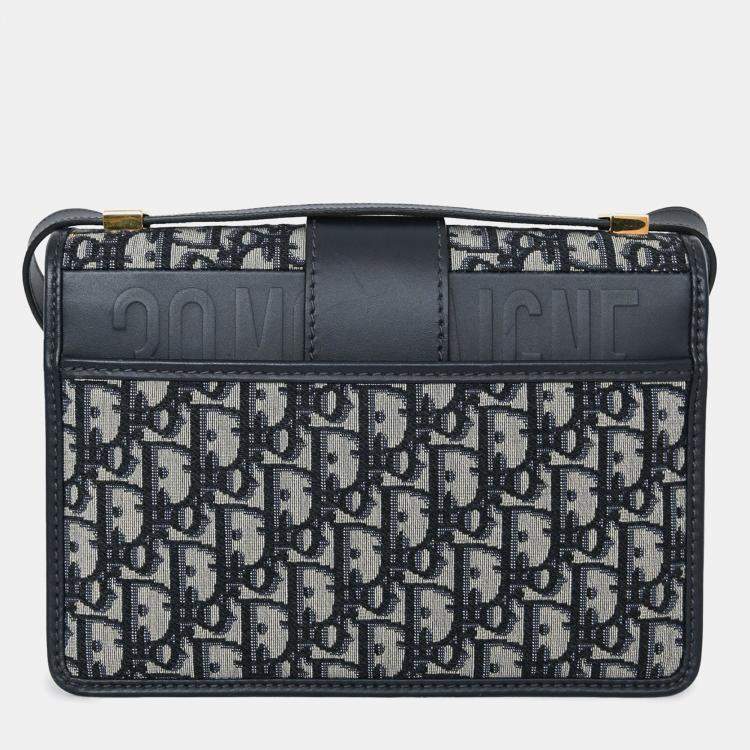 Pre Owned Christian Dior 2019 Navy Leather/Oblique 30 Montaigne Shoulder Bag