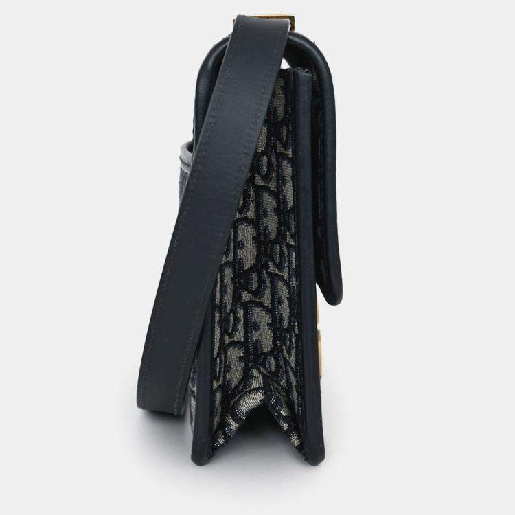 Pre Owned Christian Dior 2019 Navy Leather/Oblique 30 Montaigne Shoulder Bag