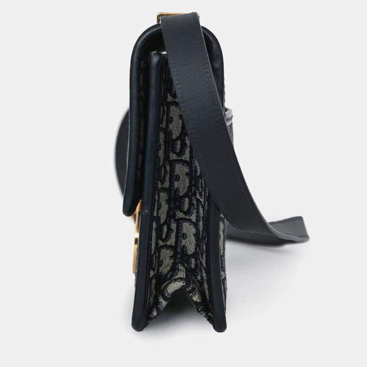 Pre Owned Christian Dior 2019 Navy Leather/Oblique 30 Montaigne Shoulder Bag