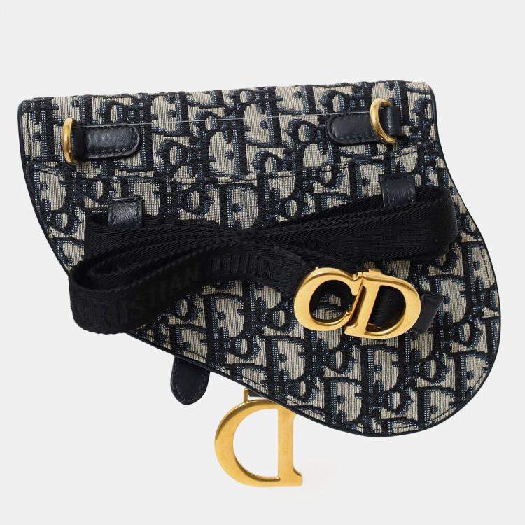 Pre Owned Christian Dior Navy Oblique Canvas Saddle Belt Bag