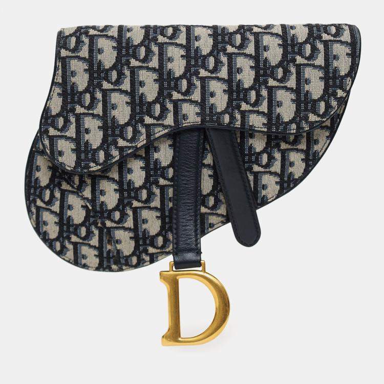 Pre Owned Christian Dior Navy Oblique Canvas Saddle Belt Bag