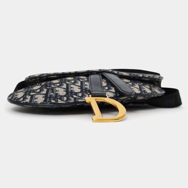 Pre Owned Christian Dior Navy Oblique Canvas Saddle Belt Bag