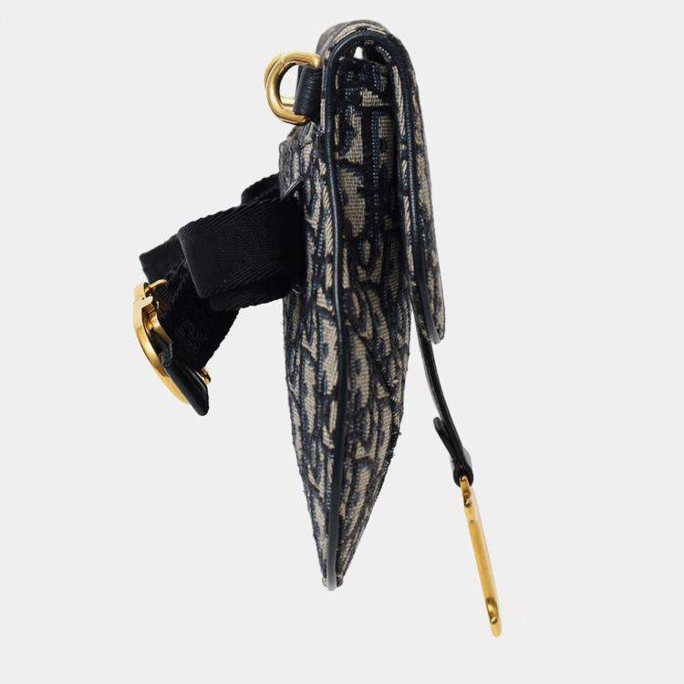 Pre Owned Christian Dior Navy Oblique Canvas Saddle Belt Bag