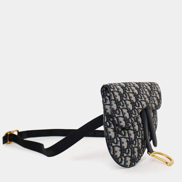 Pre Owned Christian Dior Navy Oblique Canvas Saddle Belt Bag