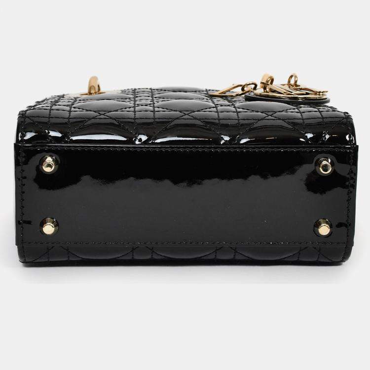 Pre Owned Christian Dior 2020 Black Patent Leather Mini Lady Dior Bag with Strap