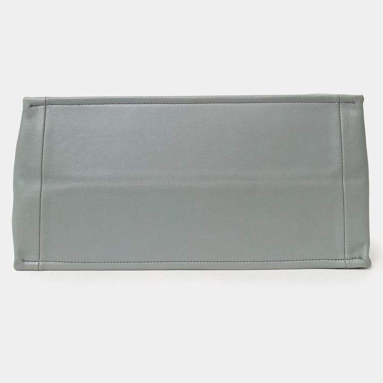 Pre Owned Christian Dior Grey Leather Christian Dior Embossed Medium Book Tote