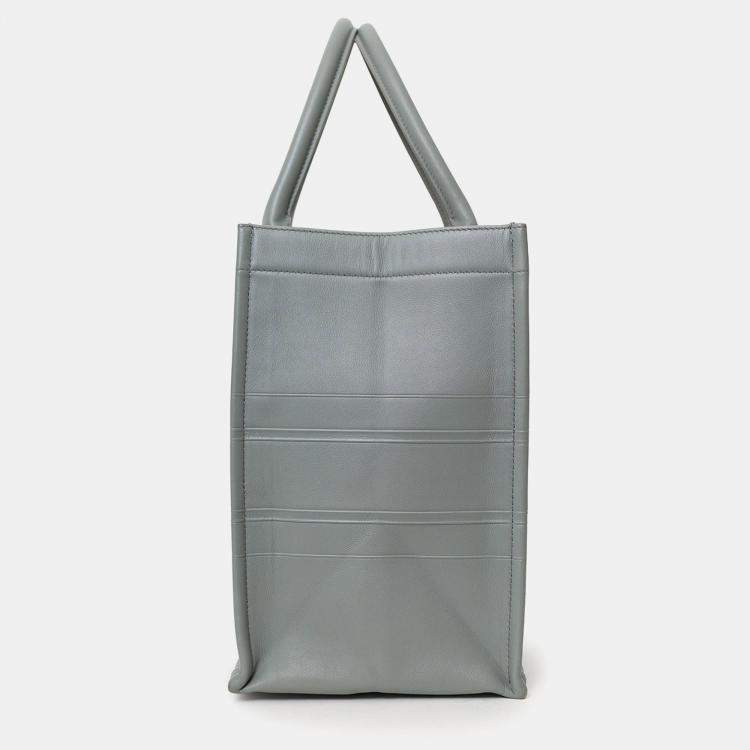 Pre Owned Christian Dior Grey Leather Christian Dior Embossed Medium Book Tote