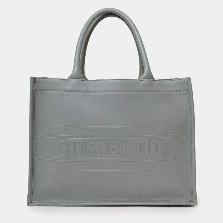 Pre Owned Christian Dior Grey Leather Christian Dior Embossed Medium Book Tote