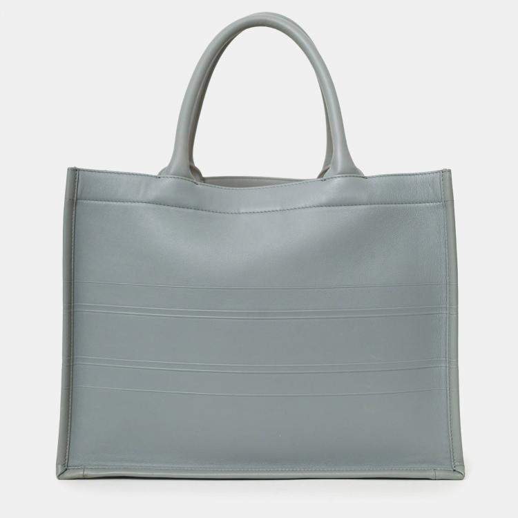 Pre Owned Christian Dior Grey Leather Christian Dior Embossed Medium Book Tote