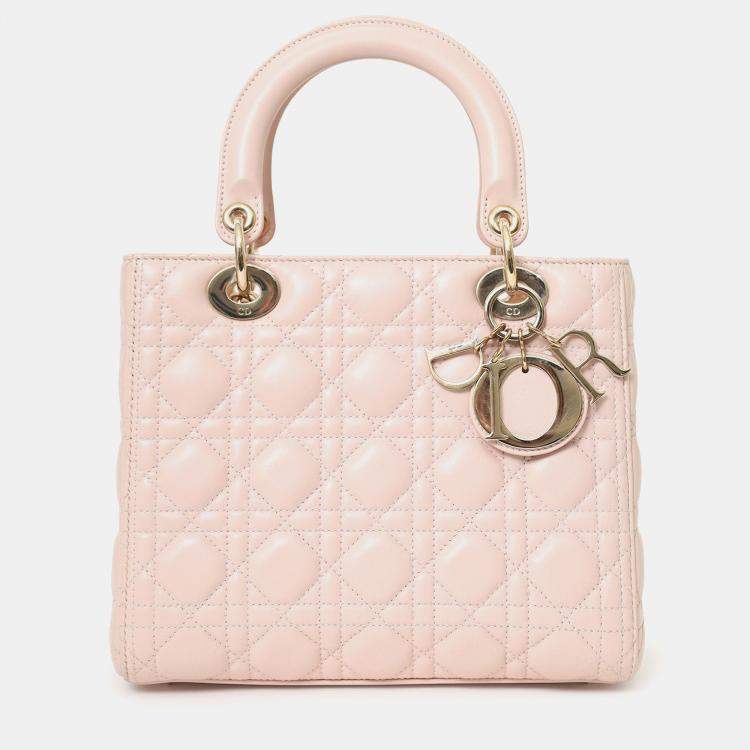 Pre Owned Christian Dior 2017 Pink Leather Medium Lady Dior Bag With Strap
