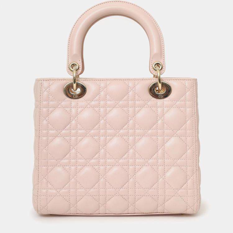 Pre Owned Christian Dior 2017 Pink Leather Medium Lady Dior Bag With Strap