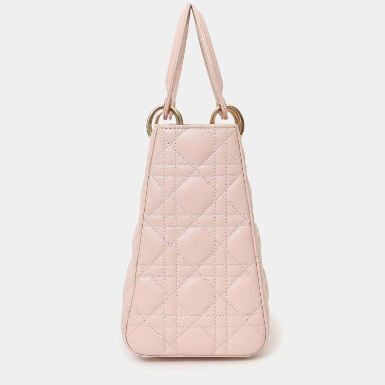 Pre Owned Christian Dior 2017 Pink Leather Medium Lady Dior Bag With Strap