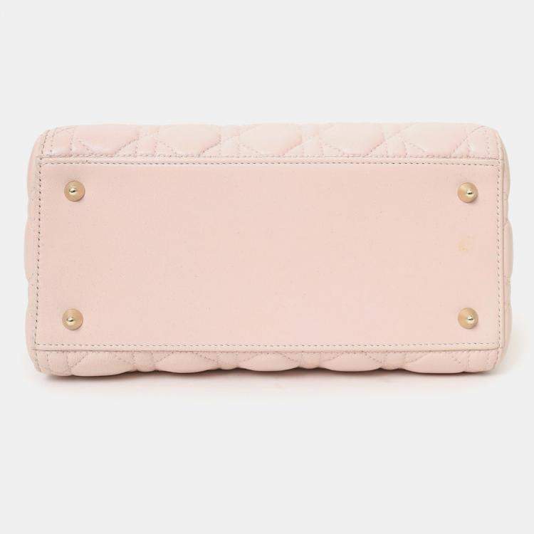 Pre Owned Christian Dior 2017 Pink Leather Medium Lady Dior Bag With Strap