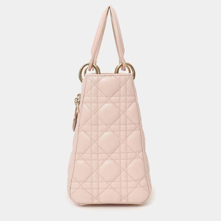 Pre Owned Christian Dior 2017 Pink Leather Medium Lady Dior Bag With Strap