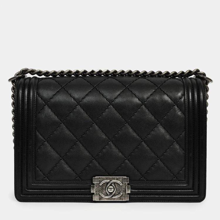 Pre Owned Chanel 2013-14 Black Quilted Calfskin Large Boy Bag