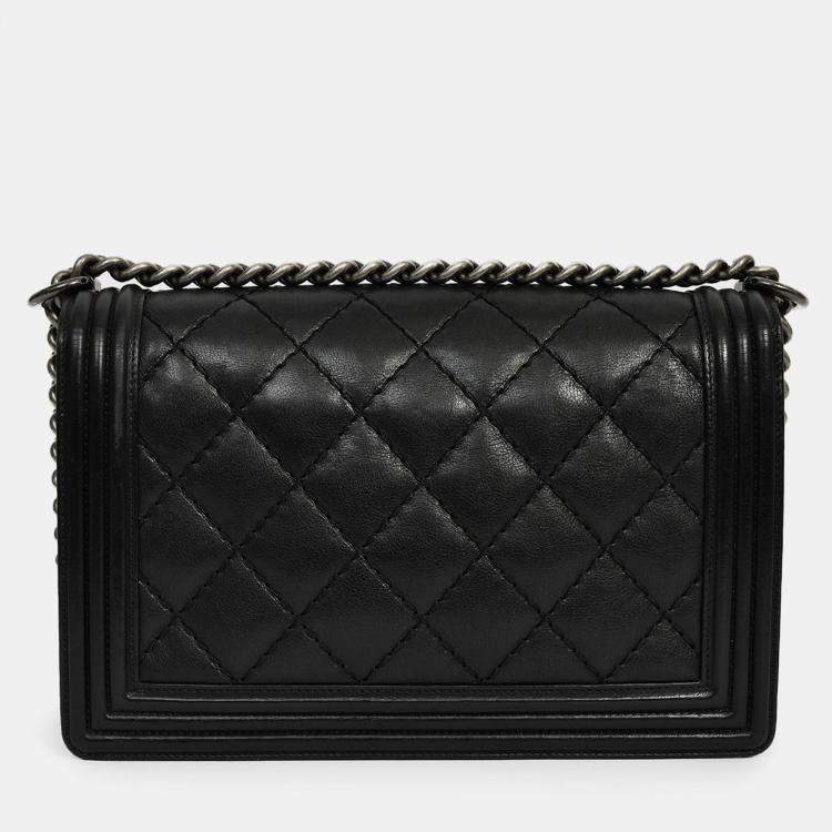Pre Owned Chanel 2013-14 Black Quilted Calfskin Large Boy Bag