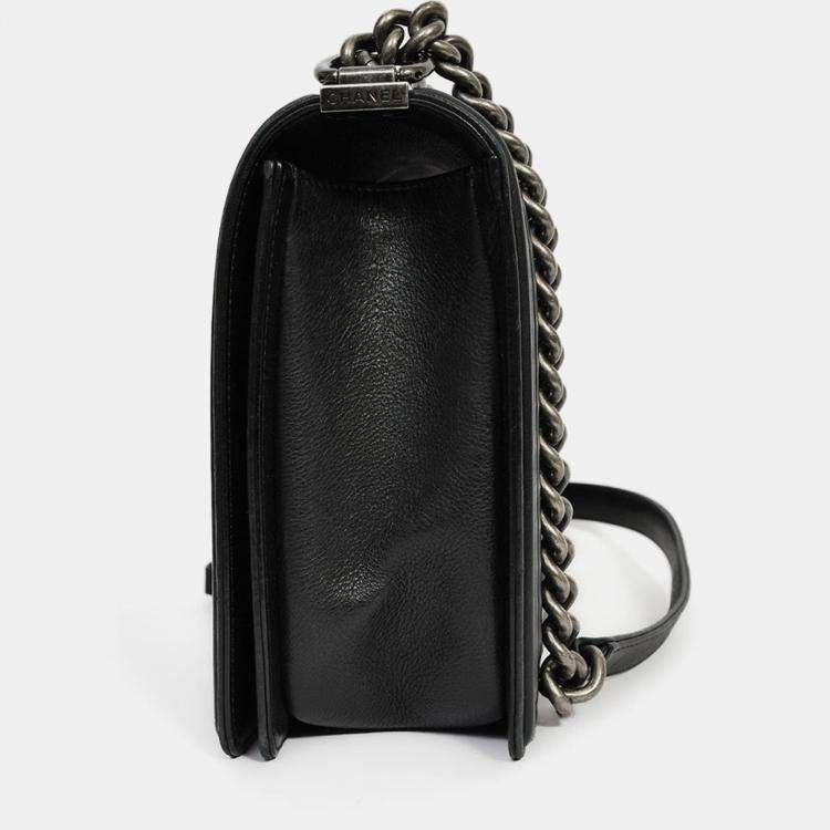 Pre Owned Chanel 2013-14 Black Quilted Calfskin Large Boy Bag