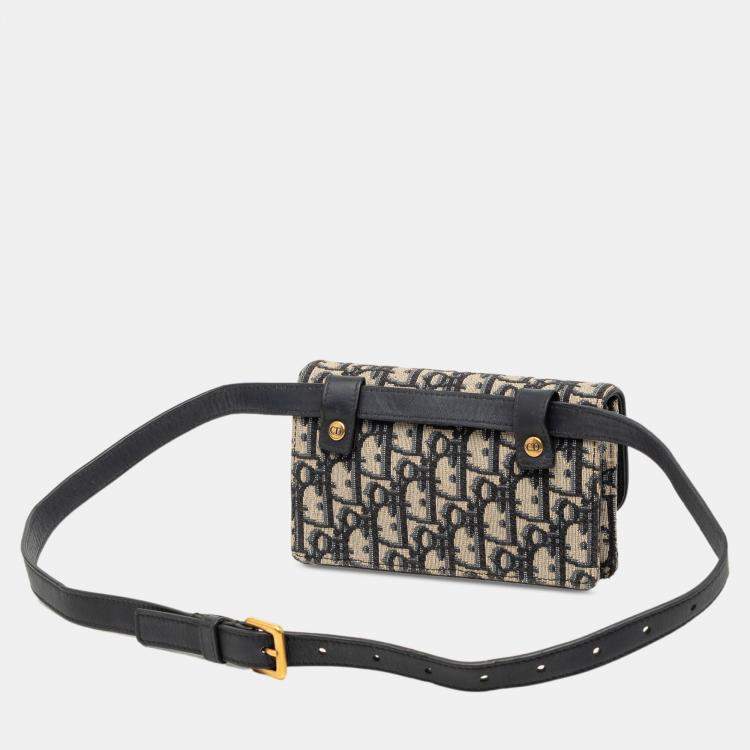 Pre Owned Dior Blue Oblique Canvas Saddle Belt Bag